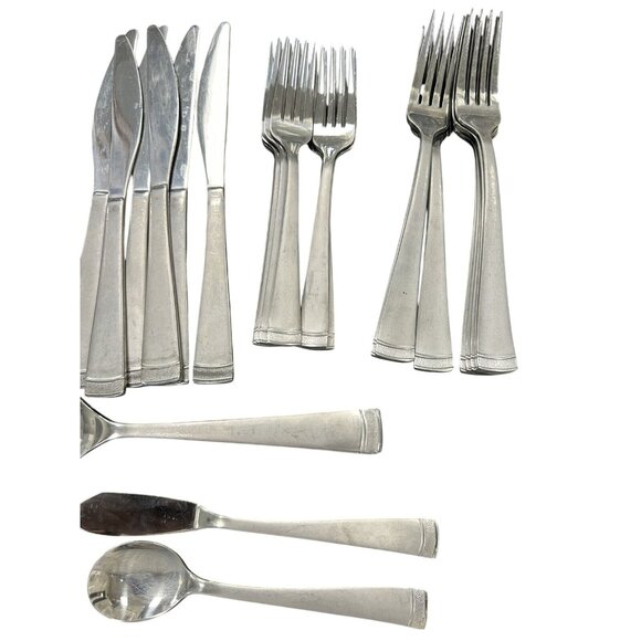 42 PC CAMBRIDGE 11/20 STAINLESS FLATWARE Gratitude PATTERN BRUSHED BEADED GLOSSY - Picture 5 of 9